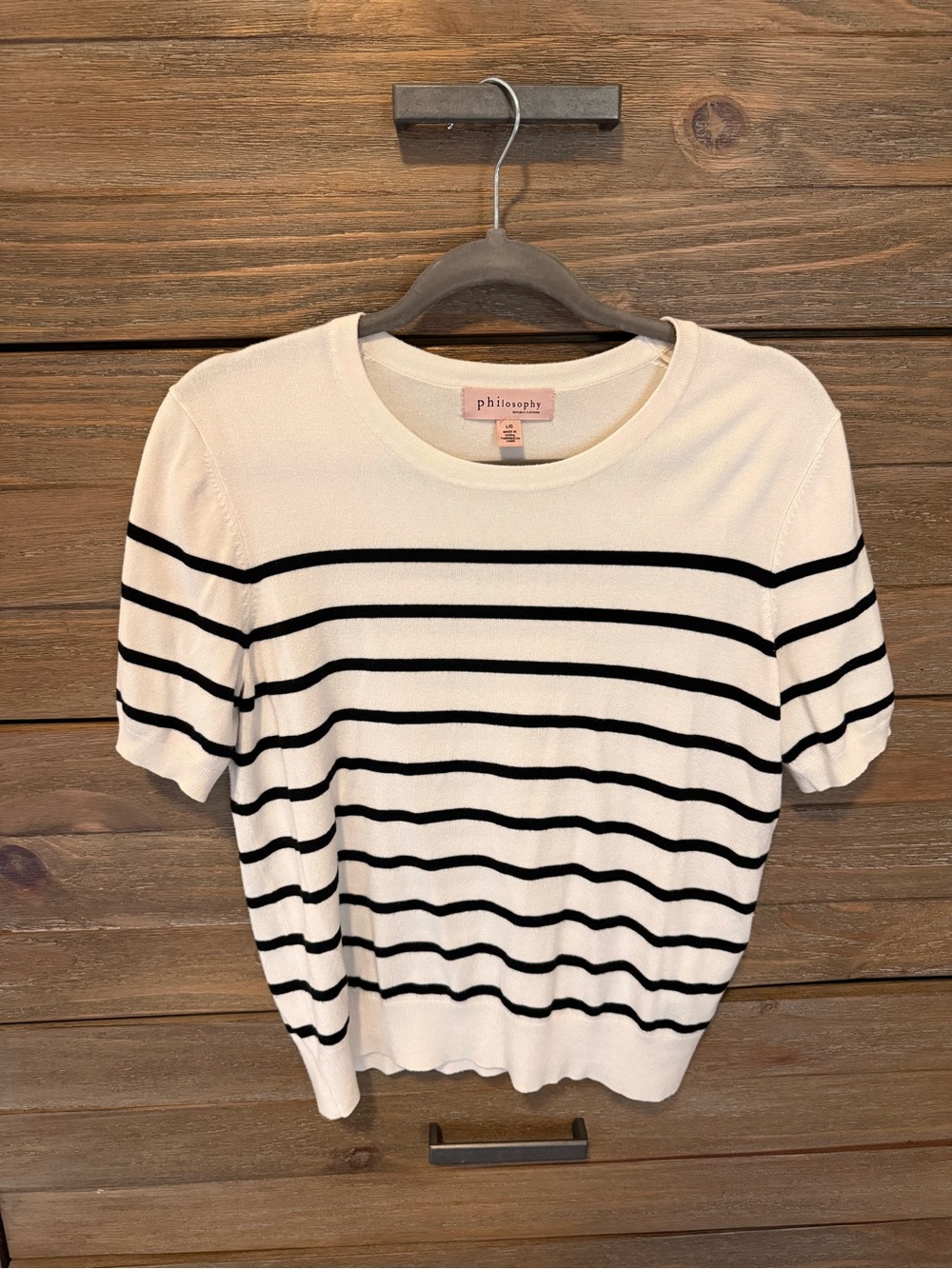 Philosophy Cream and Black Striped Short Sleeve Knit Top